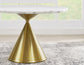 Conrad 48"White Marble Top Table with Gold Conical Base