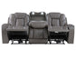 Daniel Triple Power Home Theater Leather Reclining Sofa with Drop-Down Control Console, Built-in Speakers & Vibration, Heat, and Massage