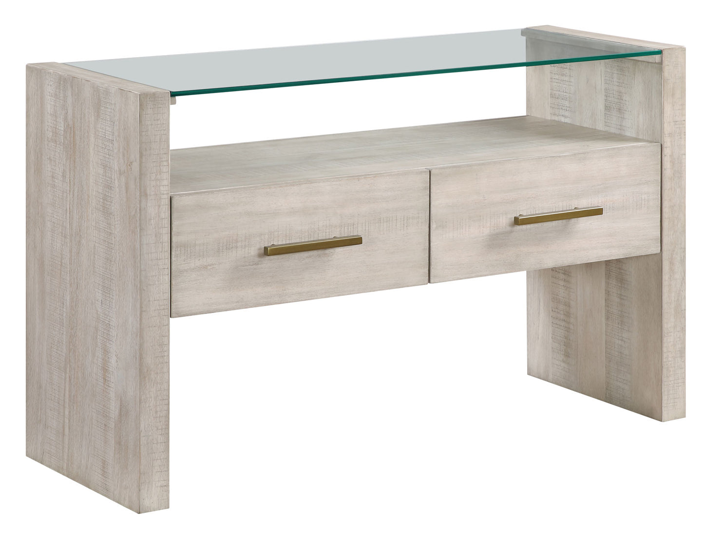 Garland Glass Top Sofa Table, Washed Parchment Finish