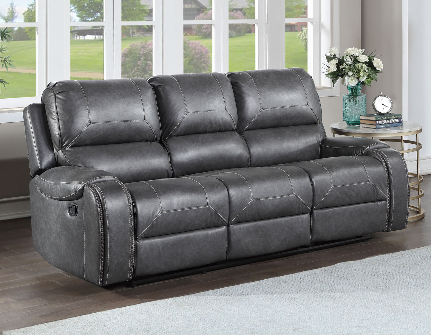 Keily Manual Reclining Sofa w/Dropdown Table, Grey