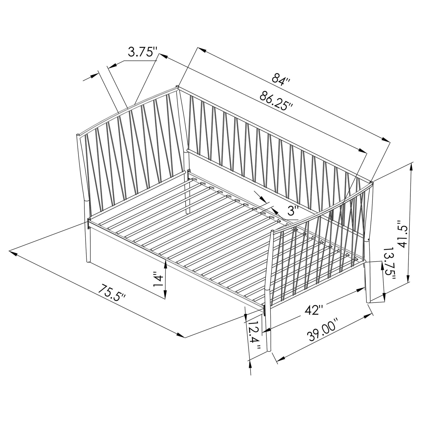 Richland Metal Twin Daybed Bed Frame Matte Black