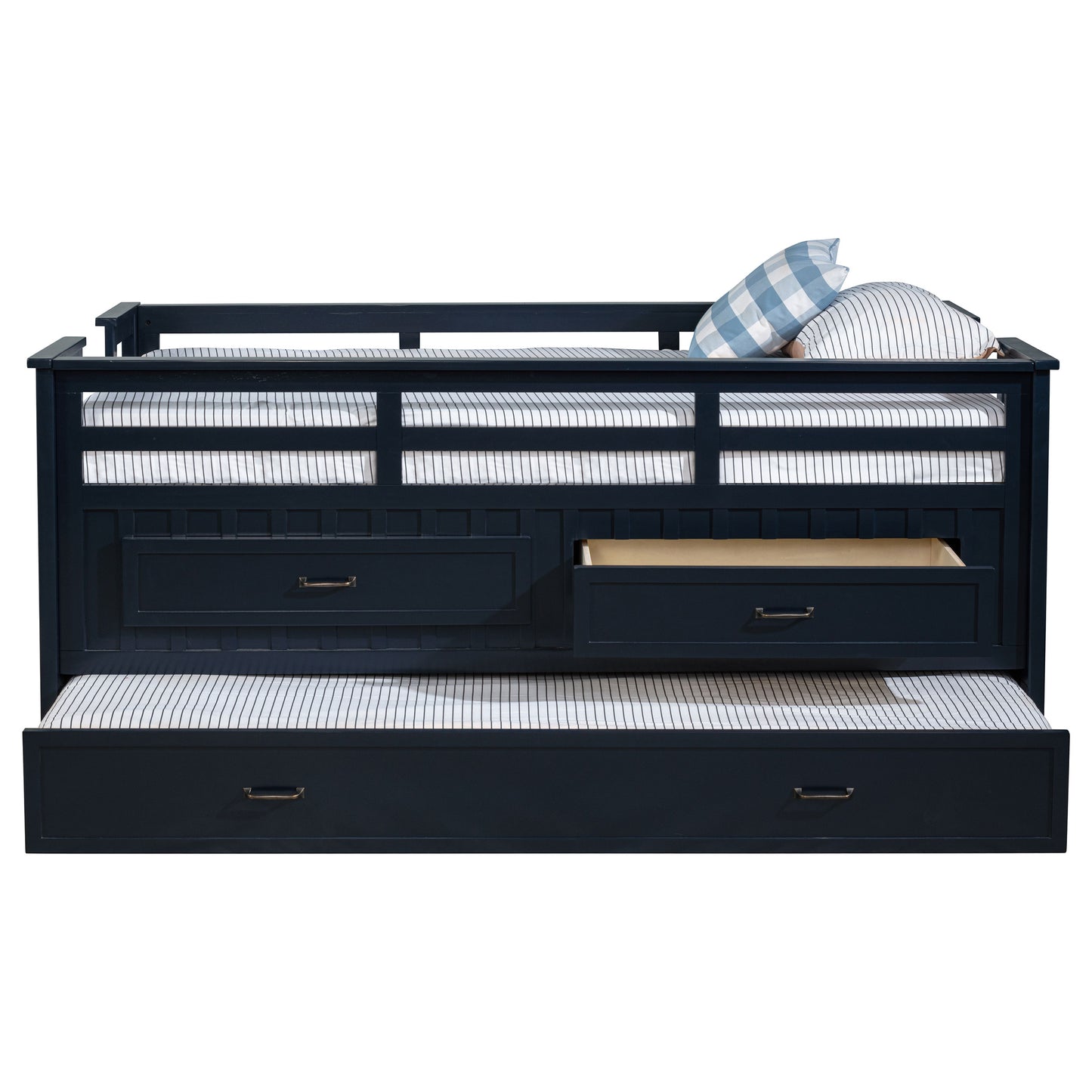 Carlsbad Wood Twin Captains Bed With Trundle Navy Blue