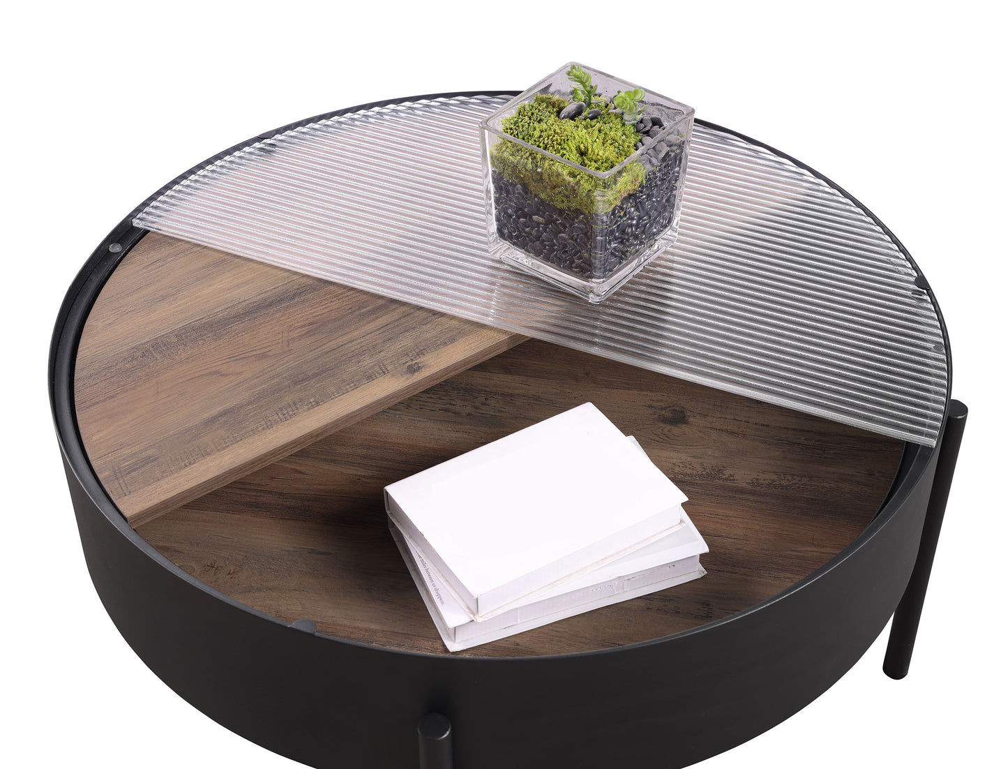 Ozella Round Coffee Table with Hidden Storage Sandy Black