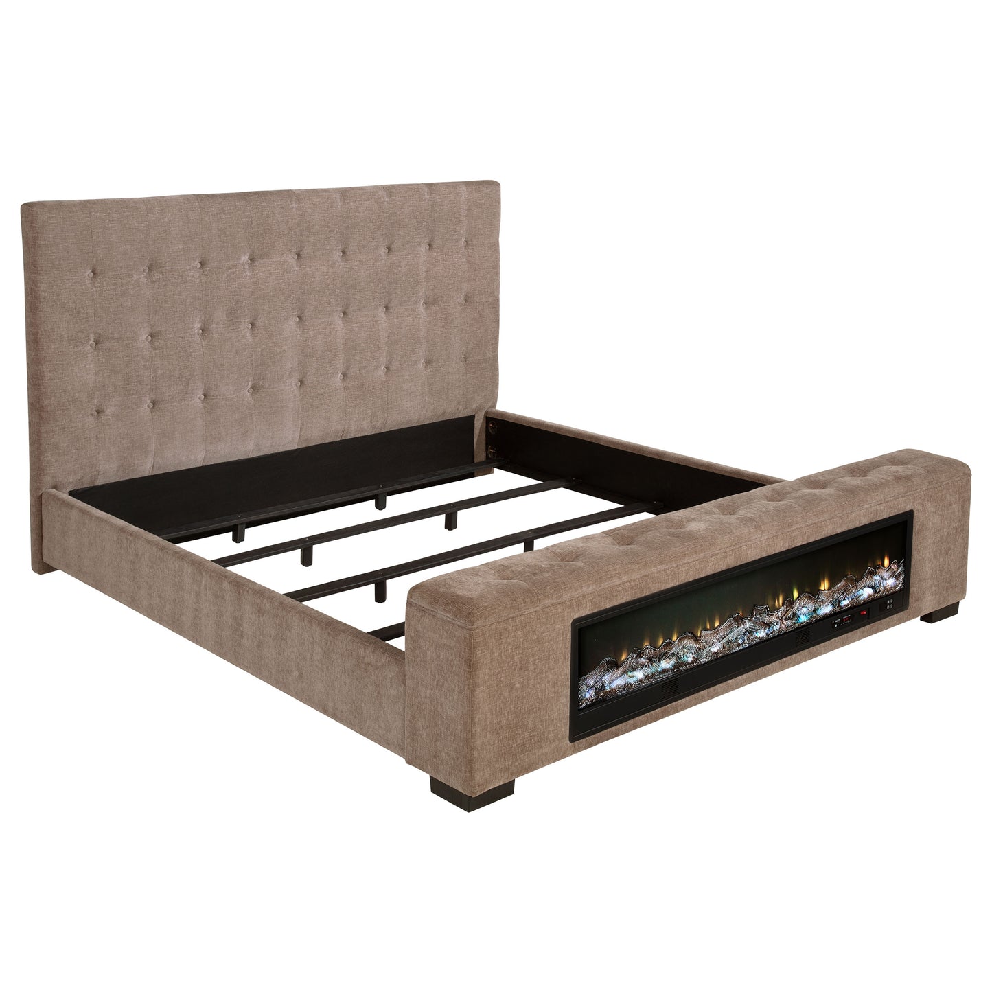 Senna Upholstered California King Audio Fireplace Bed Brown