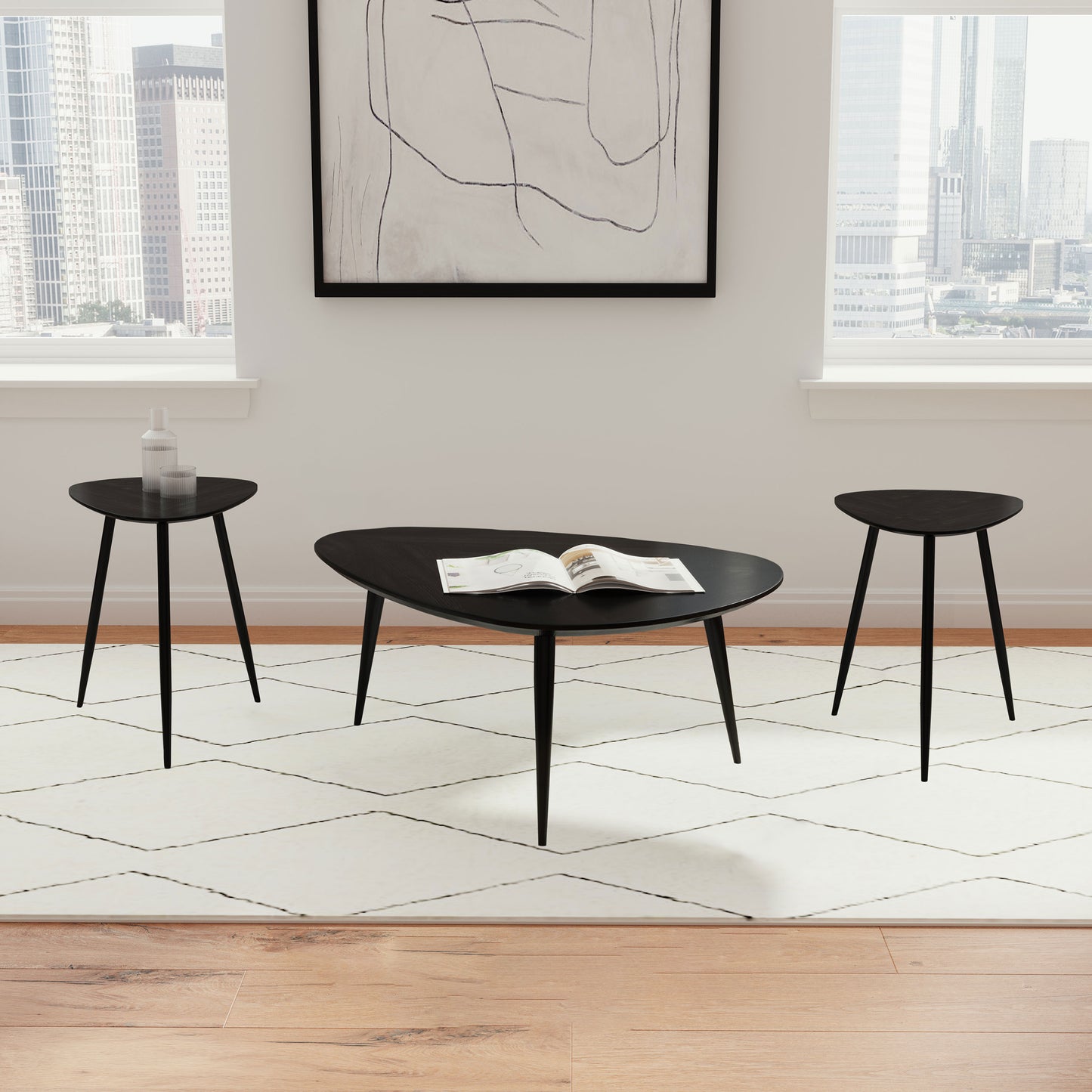 Odessa 3-piece Triangular Coffee and End Table Set Black