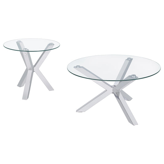 Kenzie 2-piece Round Coffee and End Table Set Chrome