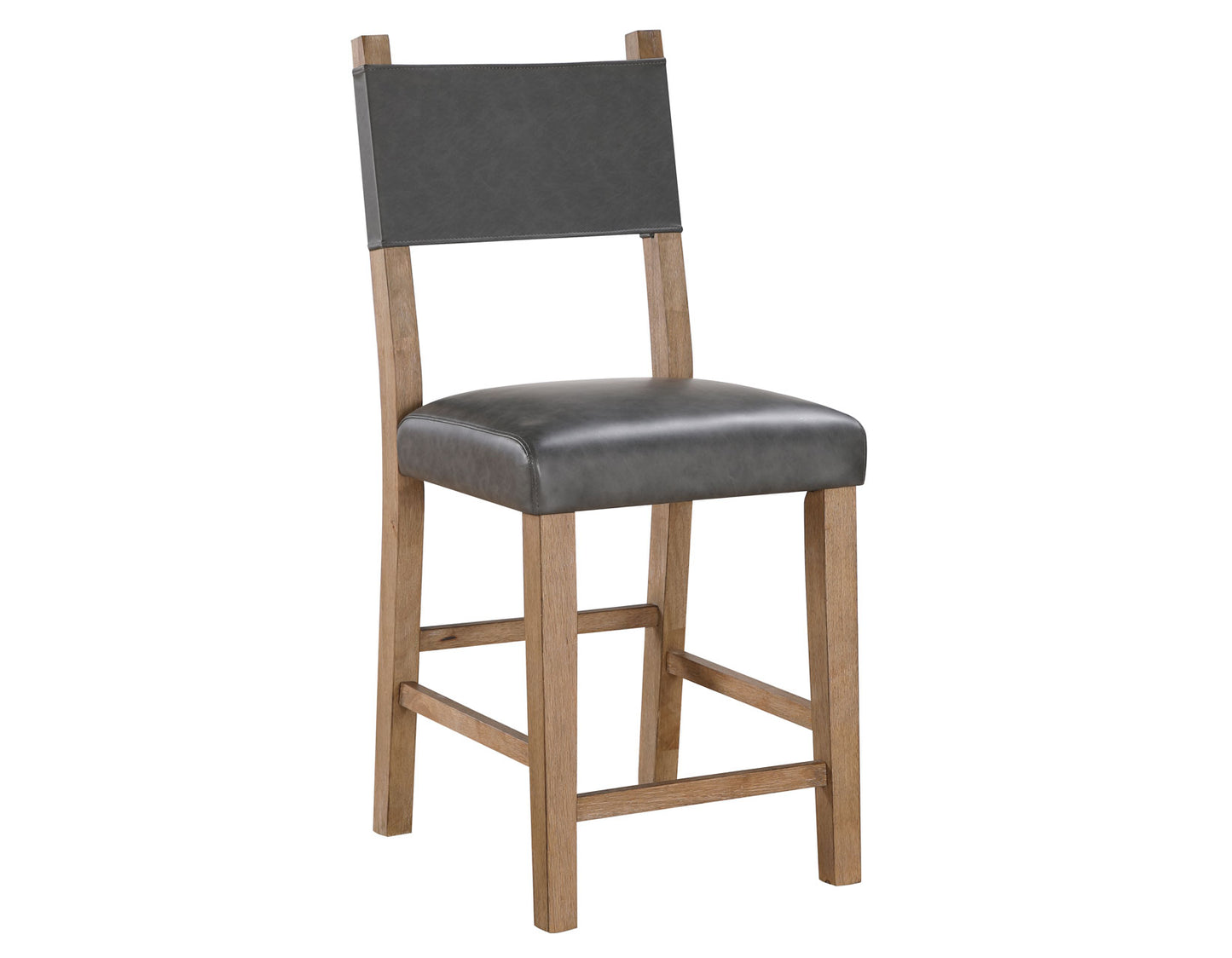 Aubrey 24" Counter Chair, Gray Vegan Leather with Driftwood finish