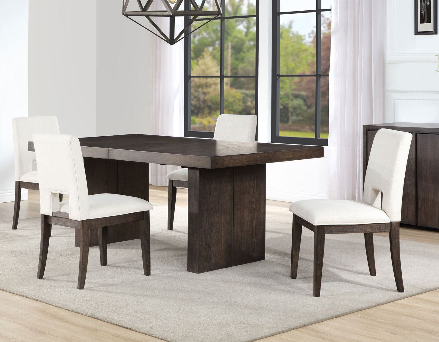 Evan 5-Piece 78-96-inch Dining Set with 4 Eggshell Linen-Look Side Chairs