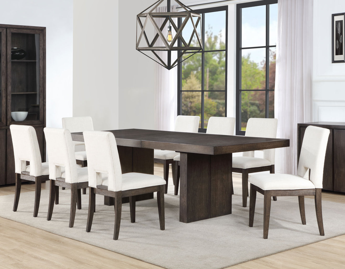 Evan 5-Piece 78-96-inch Dining Set with 4 Eggshell Linen-Look Side Chairs