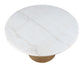 Colvin 52" Round White Marble Table, Toffee Finish