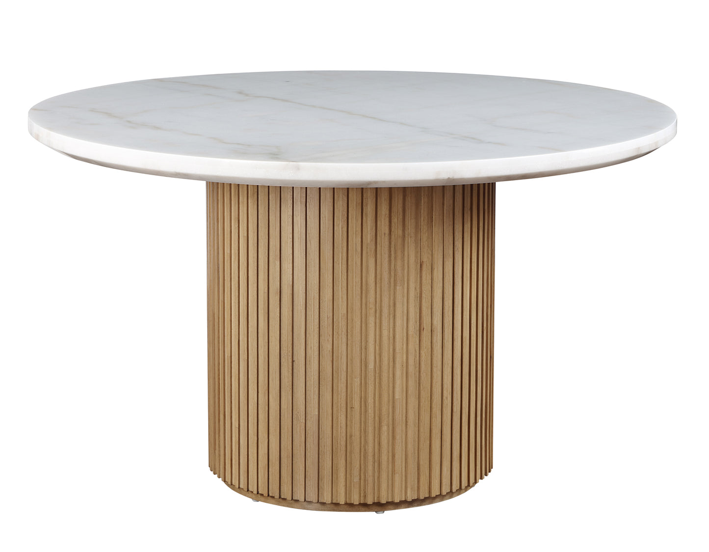 Colvin 52" Round White Marble Table, Toffee Finish