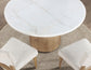 Colvin 52" Round White Marble Table, Toffee Finish