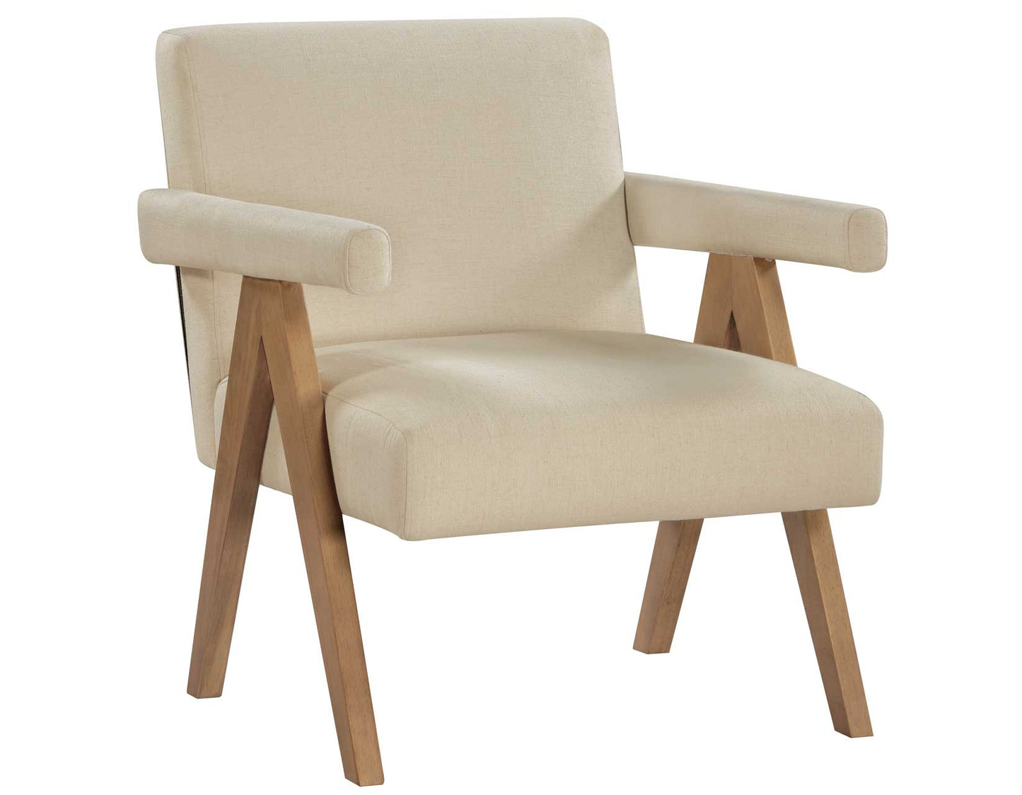 Helen Accent Chair, Cream Fabric with Light Chestnut Wood Finish