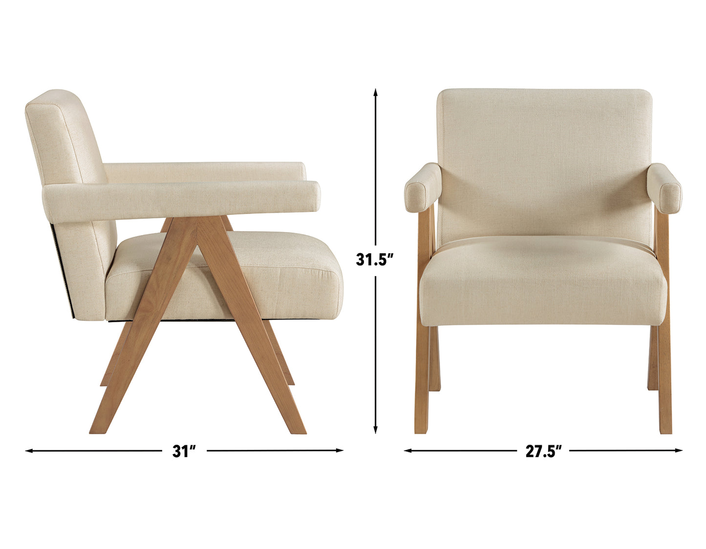 Helen Accent Chair, Cream Fabric with Light Chestnut Wood Finish