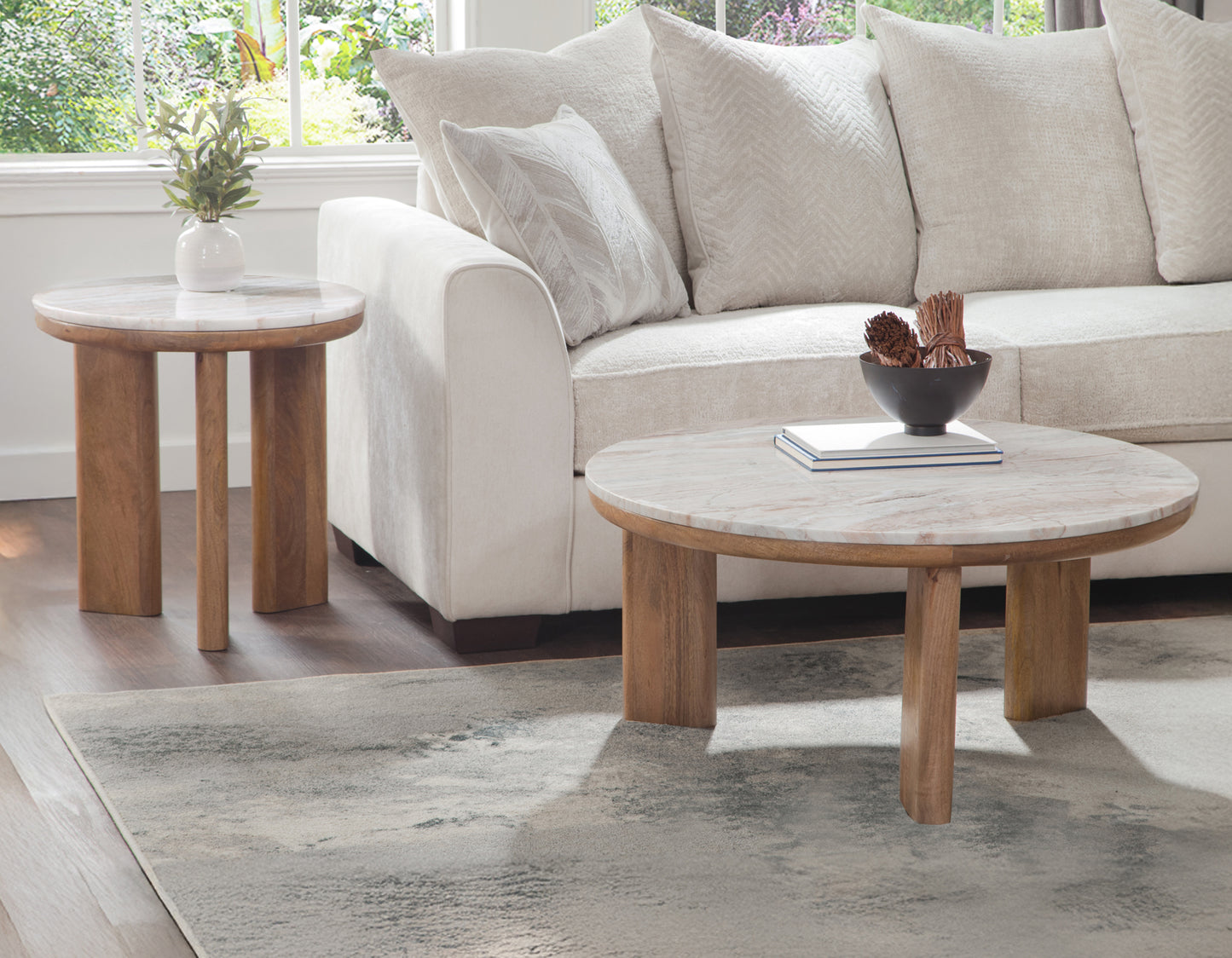 Sidney 22" Round Toronto Brown Marble Top End Table