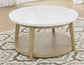 Vida Round 36" White Marble Top Cocktail Table with Casters