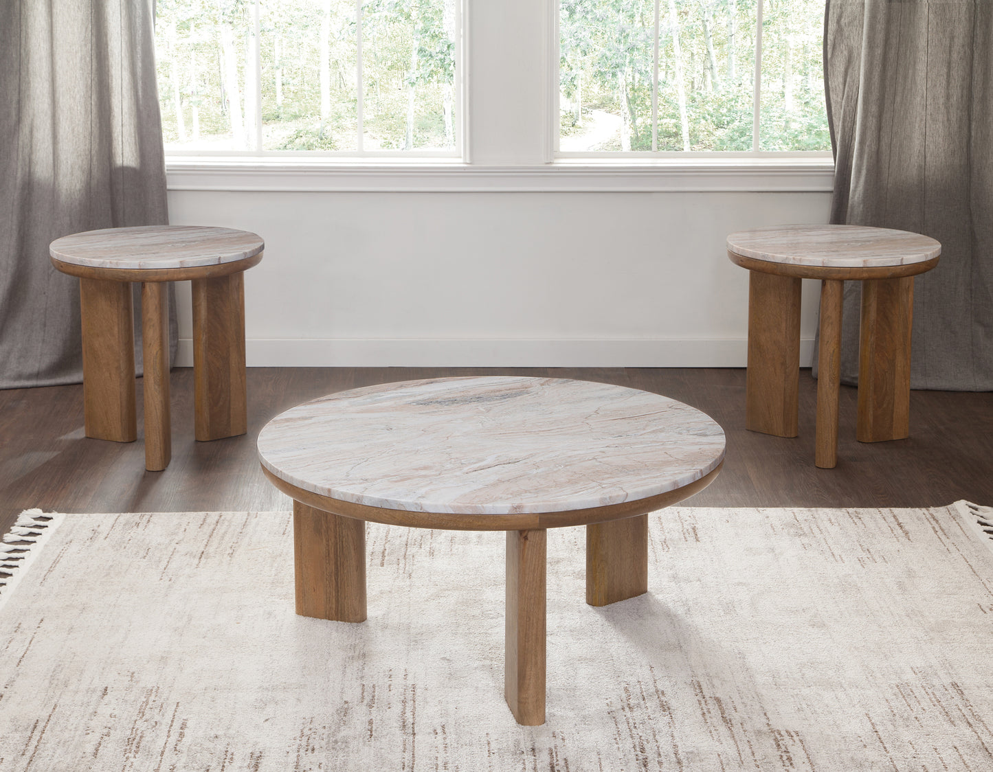 Sidney 36" Round Brown Marble Top Coffee Table