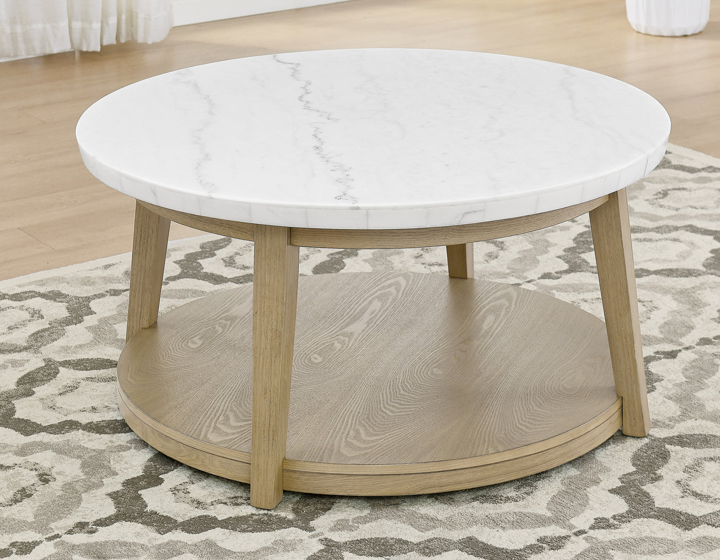 Vida 3-Piece Castered Round White Marble Top Table Set