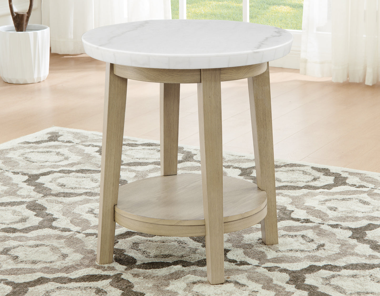 Vida 3-Piece Castered Round White Marble Top Table Set