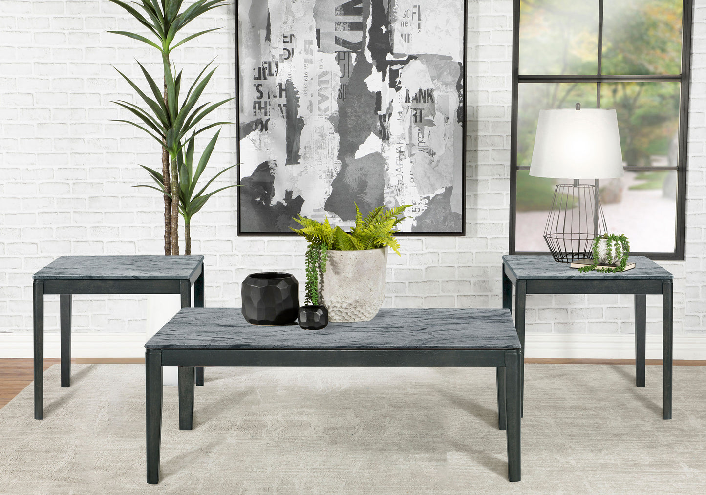 Mozzi 3-piece Coffee and End Table Set Grey Faux Marble