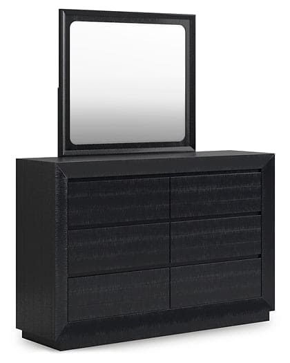 Londer California King Panel Bed with Mirrored Dresser and Nightstand