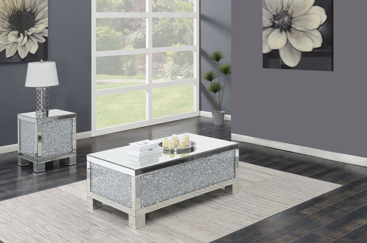 Gillian 2-piece Mirrored Coffee and End Table Set Silver