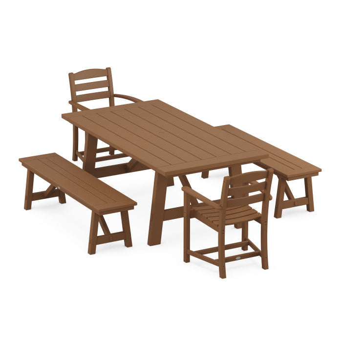 POLYWOOD La Casa Cafe 5-Piece Rustic Farmhouse Dining Set With Benches FREE SHIPPING