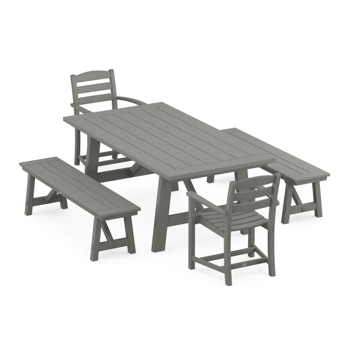 POLYWOOD La Casa Cafe 5-Piece Rustic Farmhouse Dining Set With Benches FREE SHIPPING