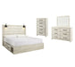 Cambeck King Panel Bed with 2 Storage Drawers with Mirrored Dresser, Chest and Nightstand