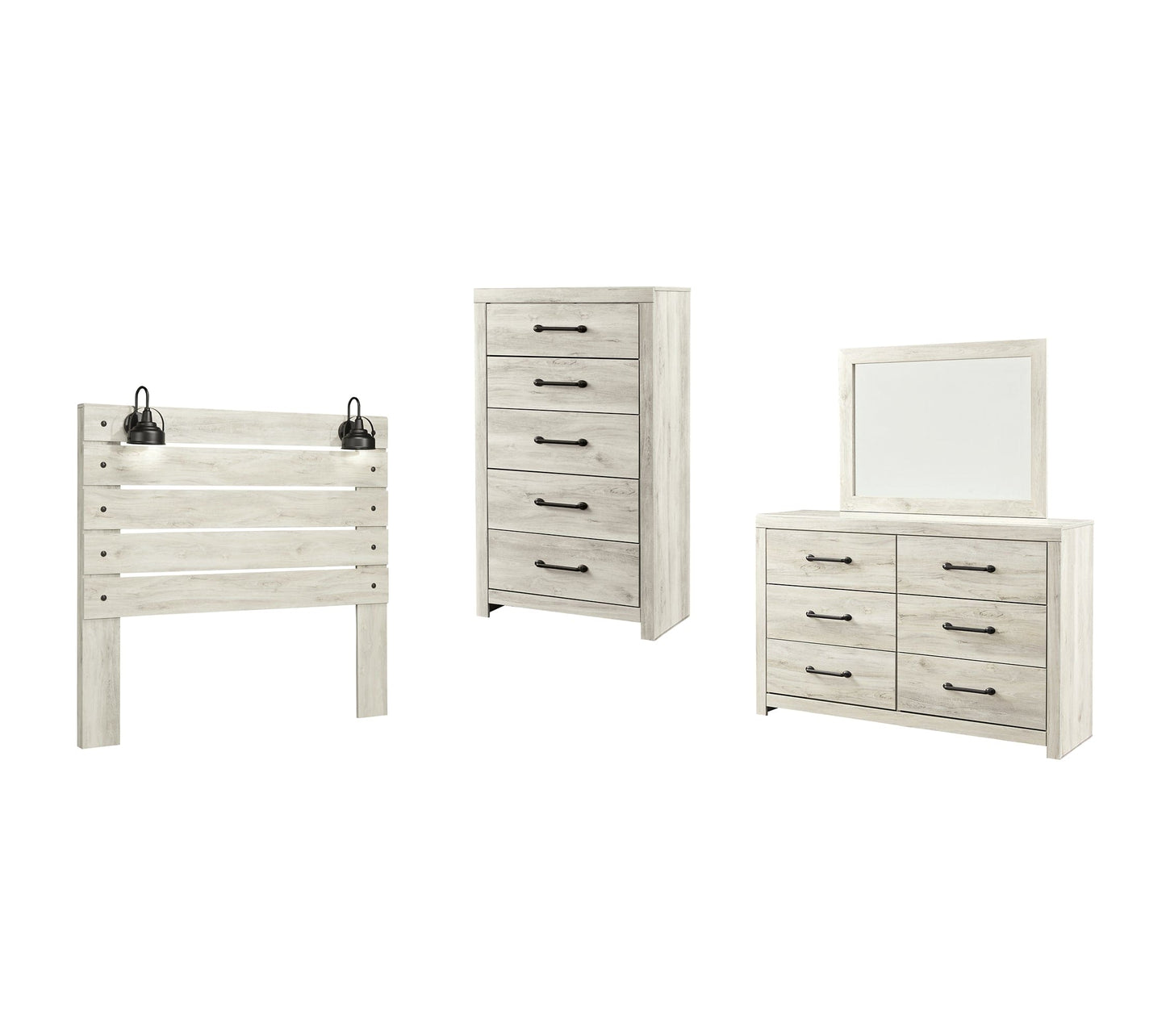 Cambeck Queen Panel Headboard with Mirrored Dresser and Chest