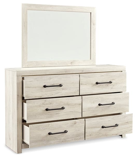 Cambeck King Panel Bed with 2 Storage Drawers with Mirrored Dresser and Nightstand