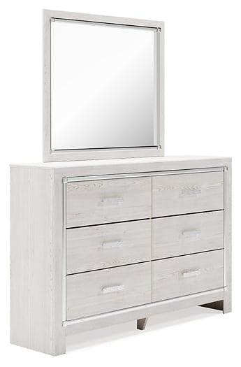 Altyra Queen Upholstered Storage Bed with Mirrored Dresser and Nightstand