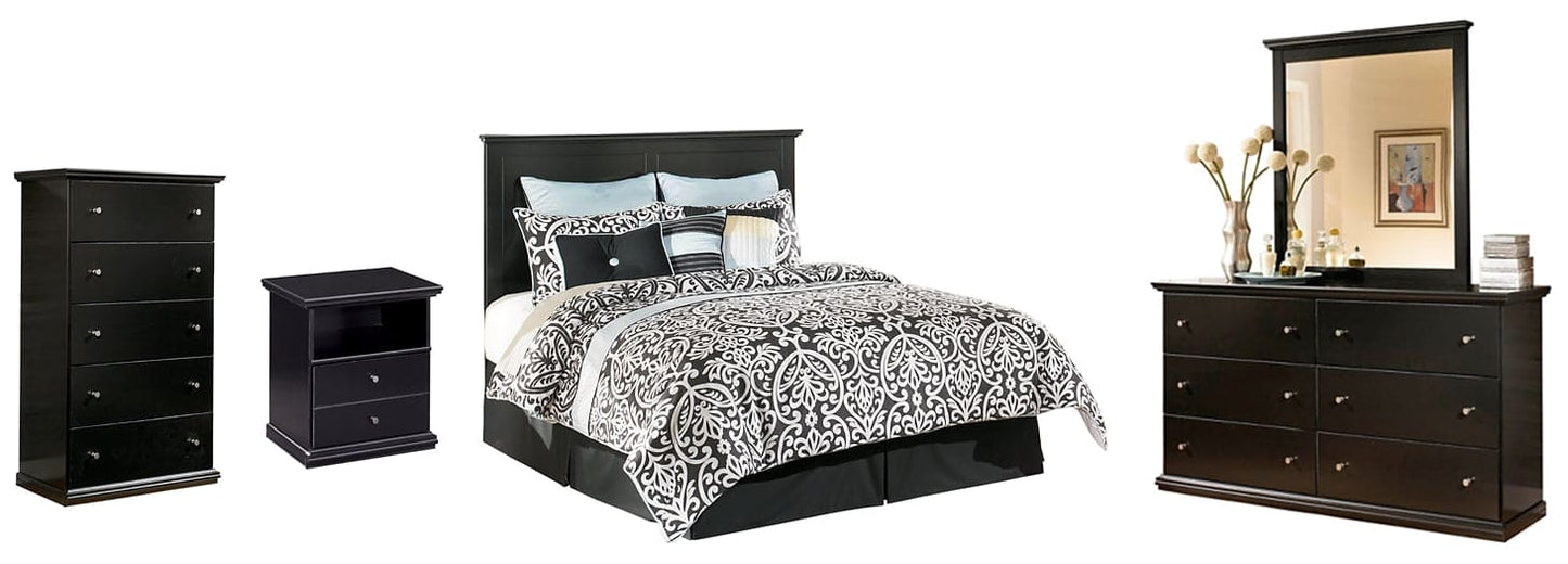 Maribel King/California King Panel Headboard with Mirrored Dresser, Chest and Nightstand