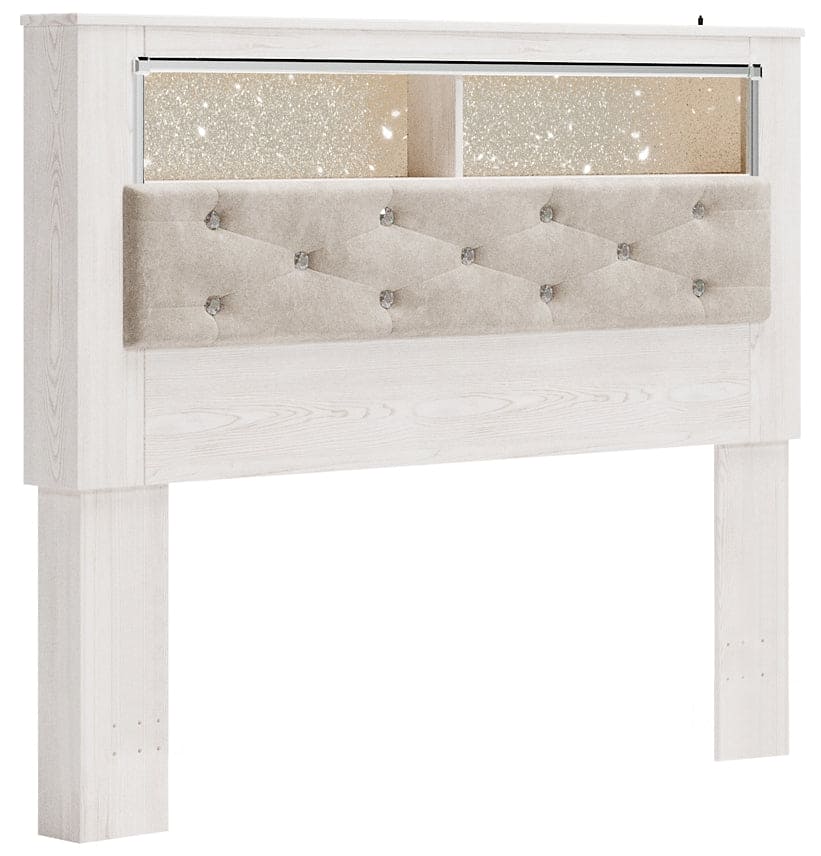 Altyra Queen Bookcase Headboard with Mirrored Dresser, Chest and Nightstand