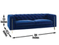 Charlene Blue Velvet Button Tufted Rolled Arm Chesterfield Sofa