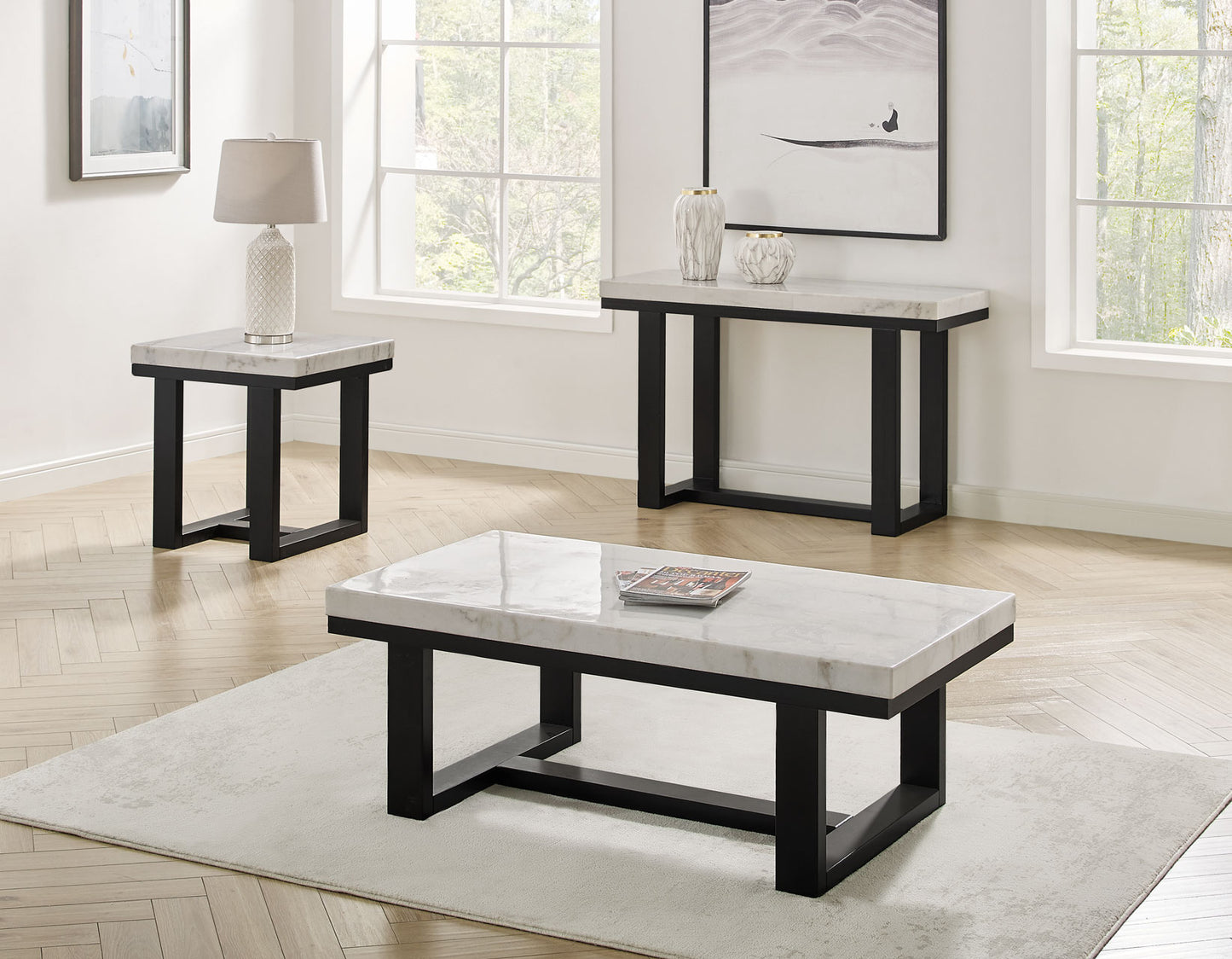 Lucca White Marble Top End Table