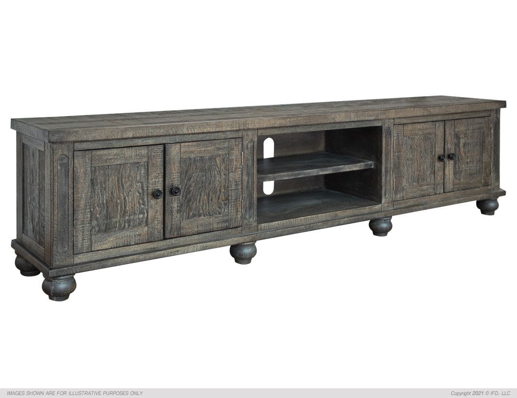 93" TV Stand, 4 Doors & Shelves, Dark Brown finish