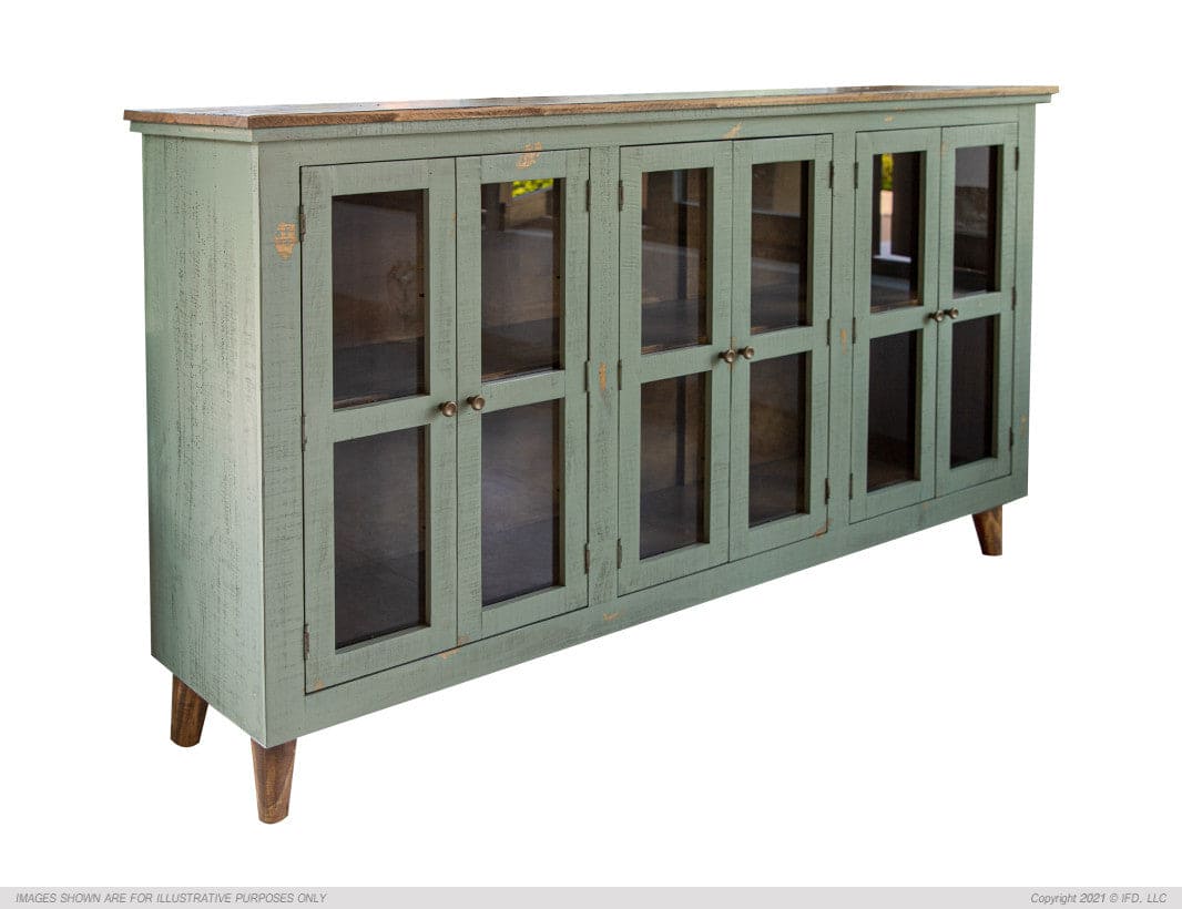 6 Glass Doors, Console w/ Green finish