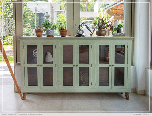 6 Glass Doors, Console w/ Green finish