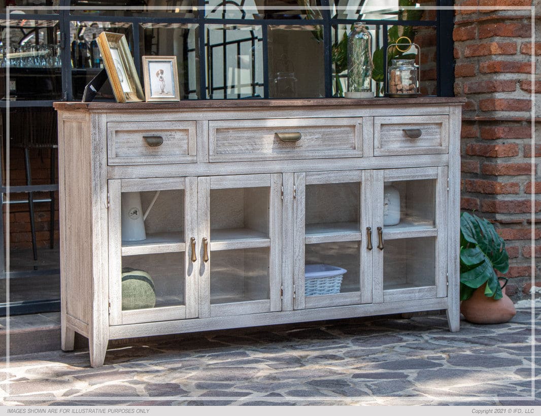 3 Drawer, 4 Doors Console, White Finish