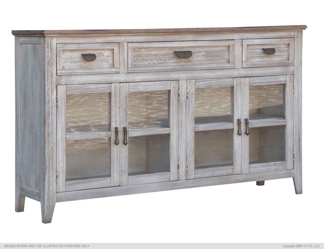 3 Drawer, 4 Doors Console, White Finish