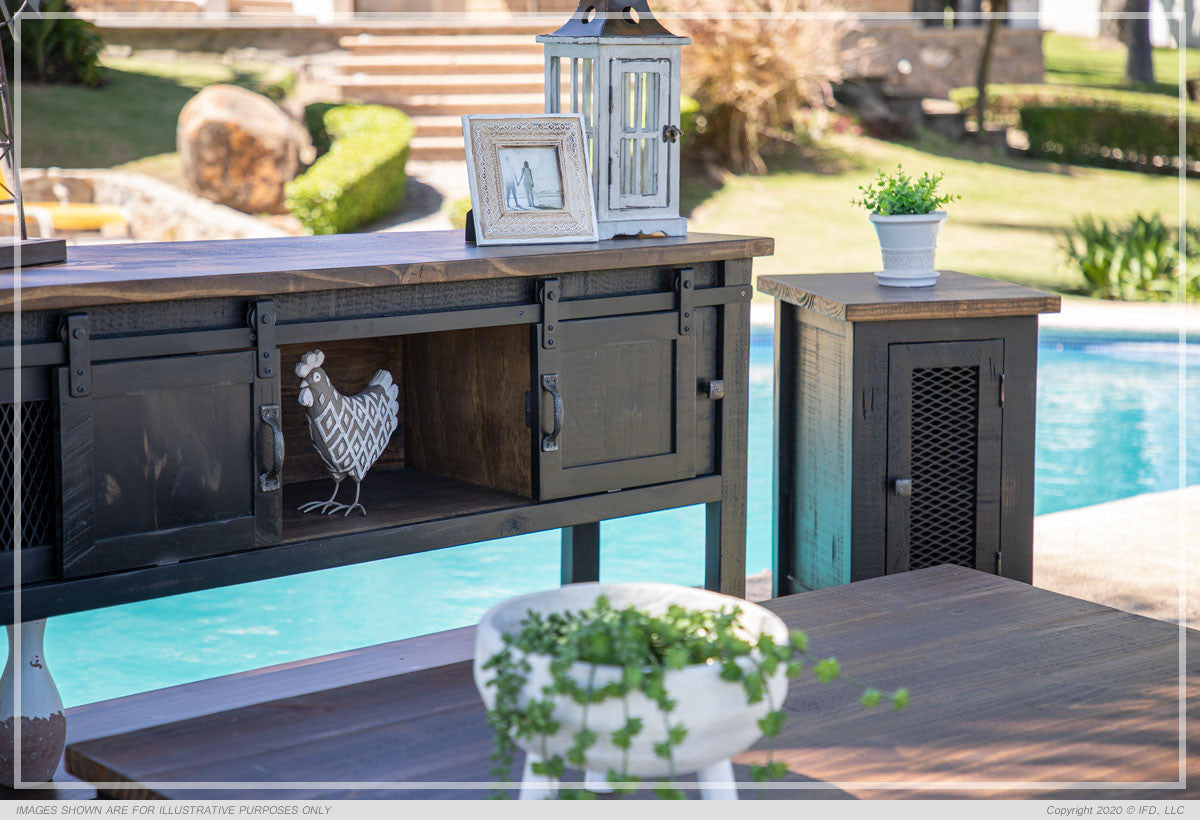 2 Sliding Doors, 2 Metal Mesh Doors Cocktail Table