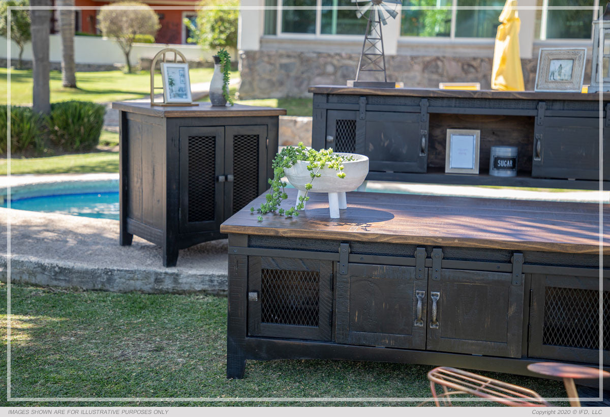 2 Sliding Doors, 2 Metal Mesh Doors Cocktail Table