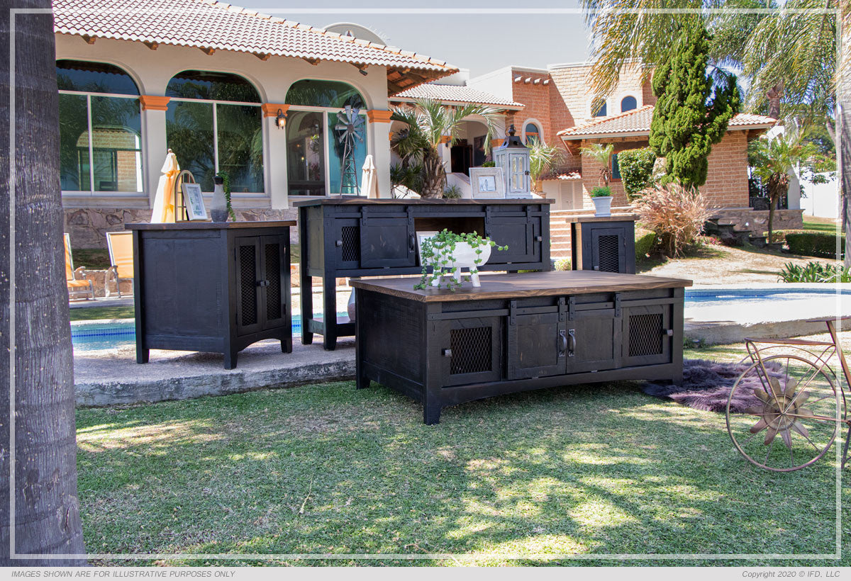 2 Sliding Doors, 2 Metal Mesh Doors Cocktail Table