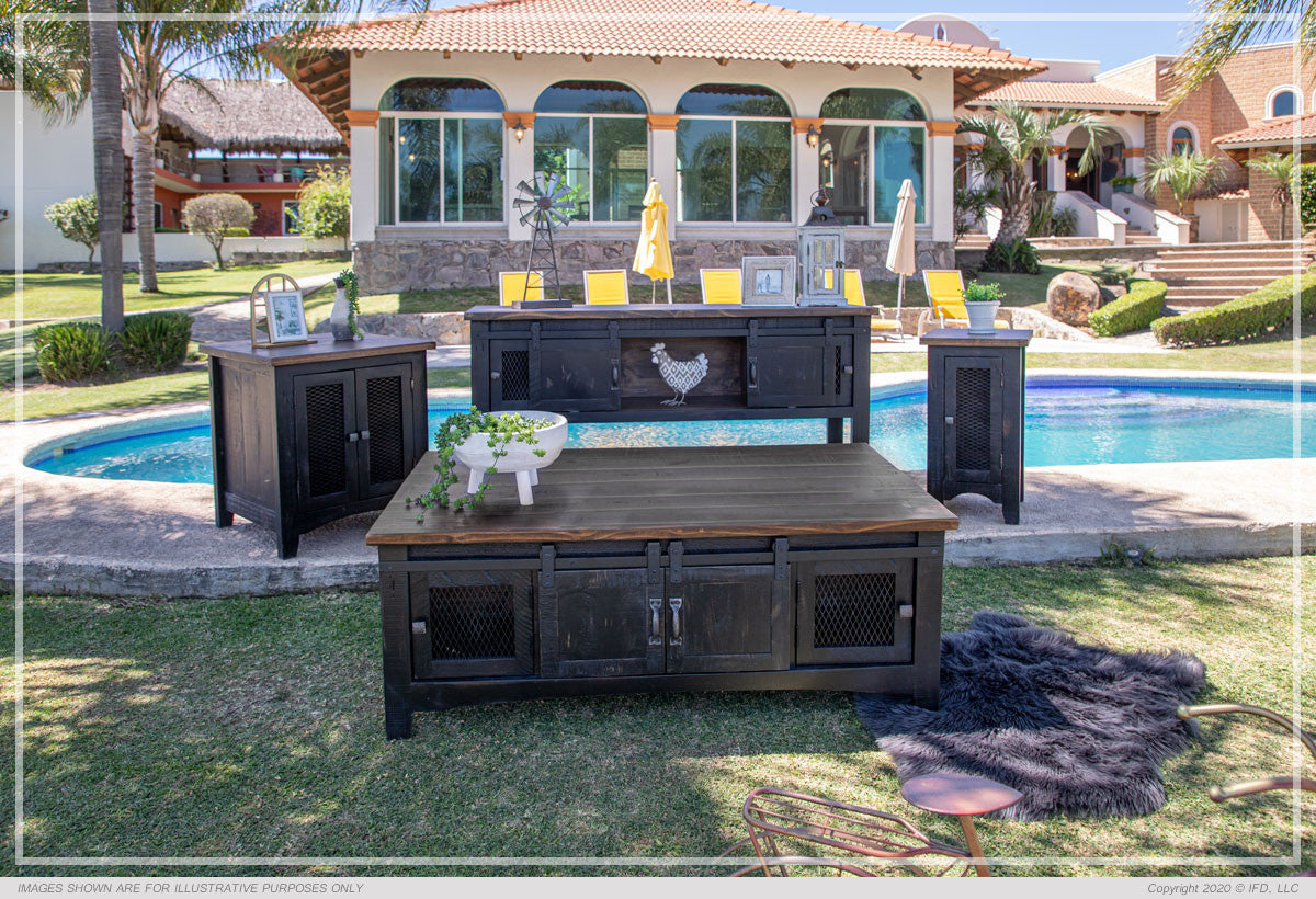 2 Sliding Doors, 2 Metal Mesh Doors Cocktail Table