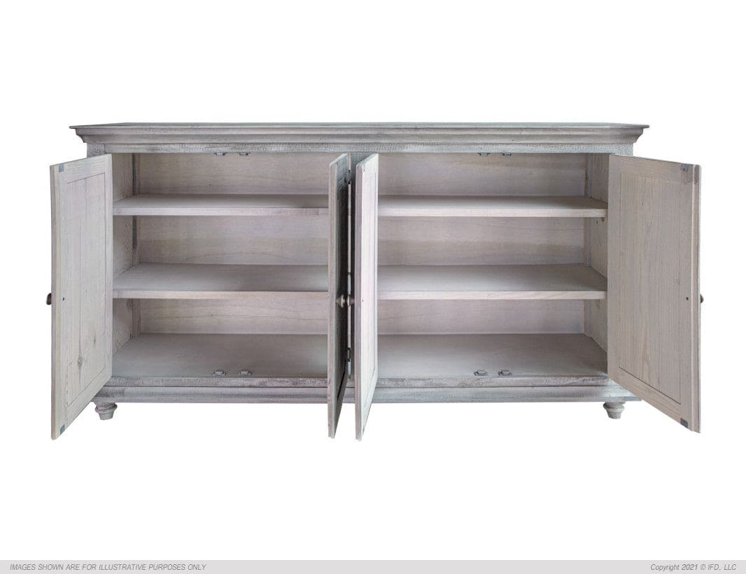 4 Doors Console, Two fixed shelves, White Sea finish