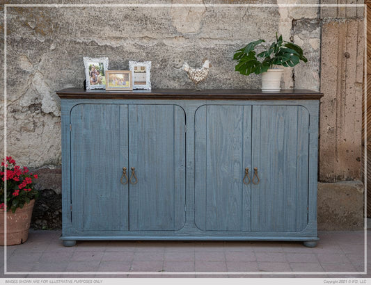 4 Doors Console, Two fixed shelves, Sky Blue Finish