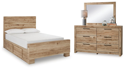 Hyanna Full Panel Bed with Storage with Mirrored Dresser