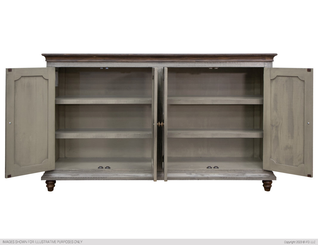 4 Doors Console, Two fixed shelves, Green finish