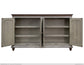 4 Doors Console, Two fixed shelves, Green finish